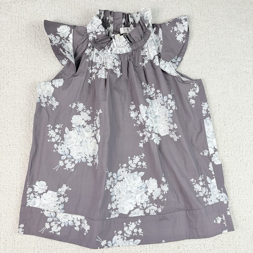 Sea NY Ruffle Neck Floral Sleeveless Top Women Size‎ 4 Purple White Blouse $295